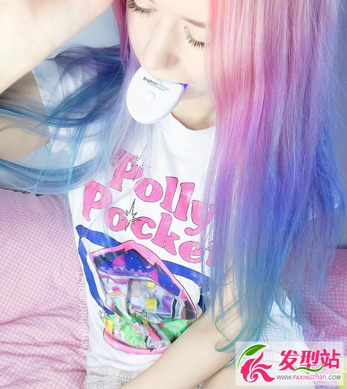 粉红少女心不死 粉蓝渐变染发流行色图片大全(4)_发型站_最新流行发型