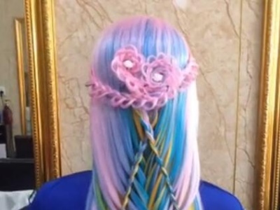 粉蓝色头发怎么编好看 玫瑰花+鱼骨辫+鱼排辫